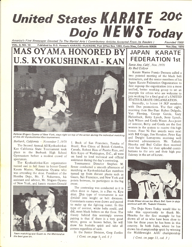 11/70 United States Karate Dojo News Today Newspaper